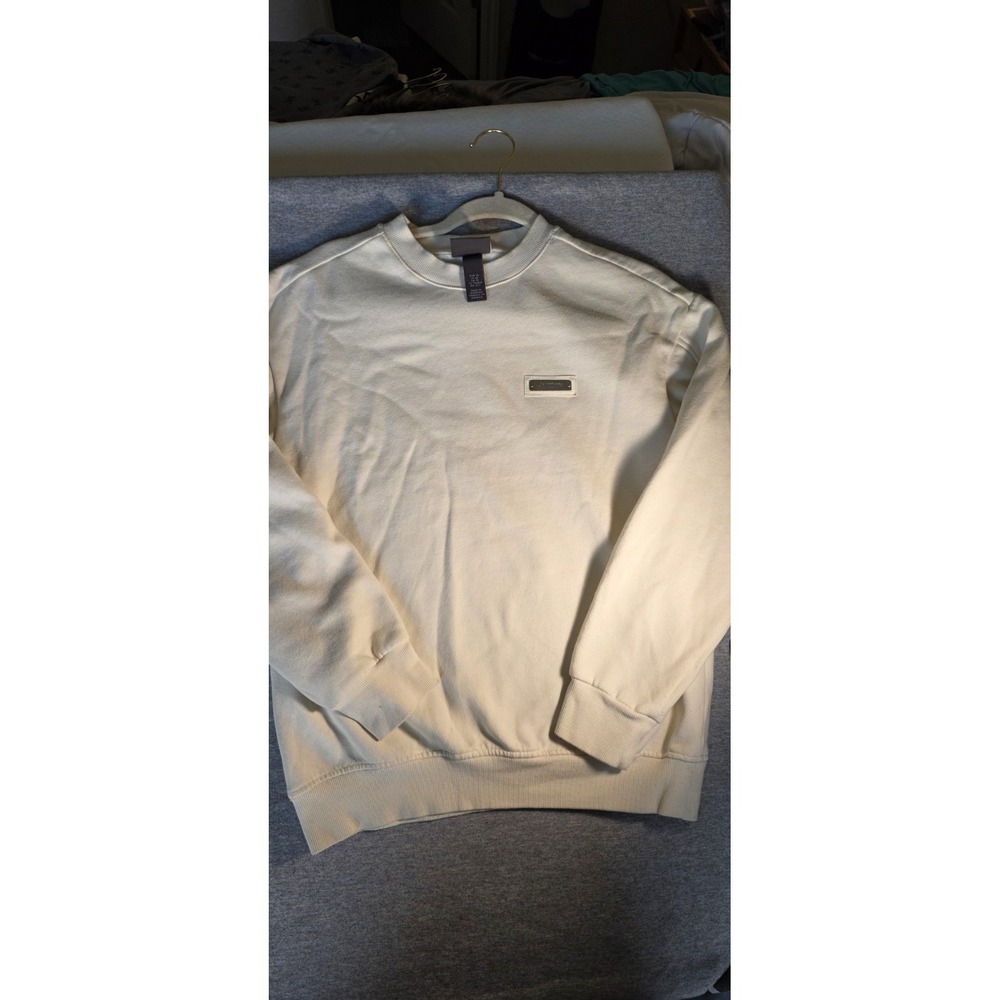 H&M Sweatshirt Mens XS Tan Loose Fit Monogram Embroidered Pullover Crewneck